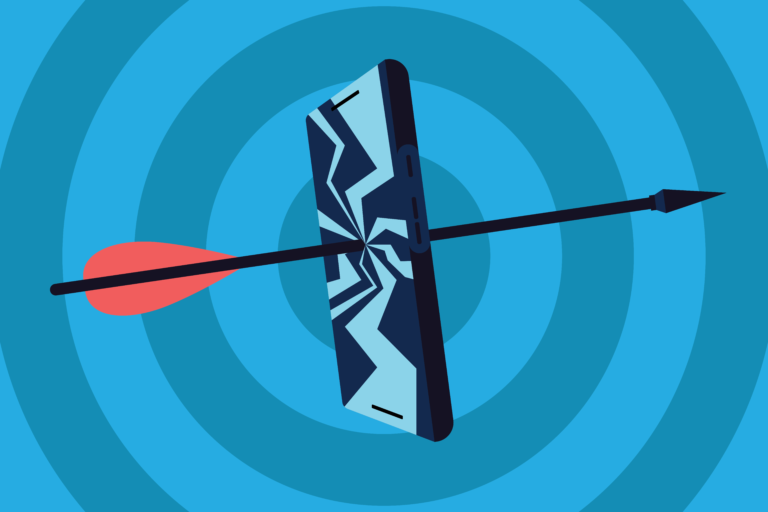 Illustration of an arrow shot through a smartphone